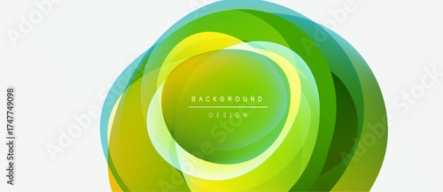 Abstract circular design. Layers overlap, creating vibrant green, yellow hues. Text reads background design within central space.