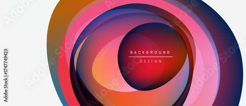 Abstract layers create vibrant circular design. Colors blend, forming dynamic visual impact. Modern aesthetic, suitable backgrounds.
