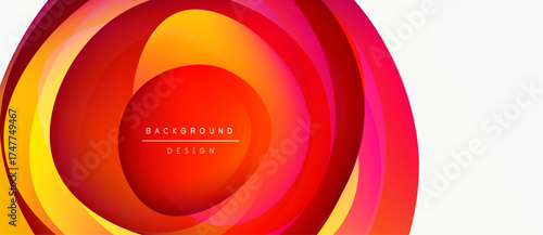 Abstract layers create vibrant circular design. Warm colors dominate, suggesting energy, movement, modern aesthetic. Text reads background design.