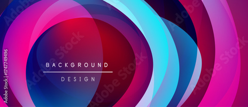 Abstract colorful layers create dynamic circular design. Text reads background design within central form. Vibrant hues blend seamlessly.