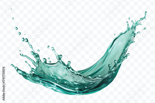 realistic 3d fresh liquid water splash in mid air cut and curve style isolated on transparent background