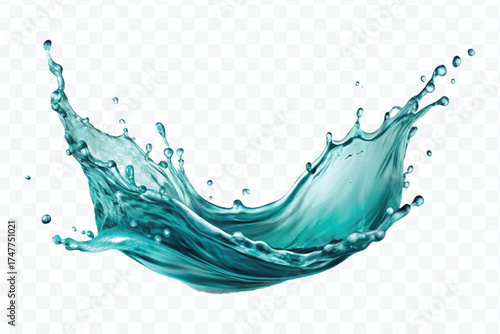 realistic 3d fresh liquid water splash in mid air cut and curve style isolated on transparent background