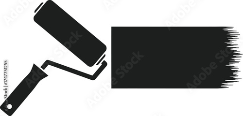 Vector art of a black paint roller creating a thick black brushstroke on a