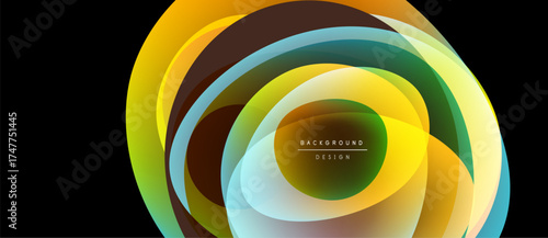 Abstract layers create vibrant circular design. Colors blend, forming dynamic visual experience. Modern background element.