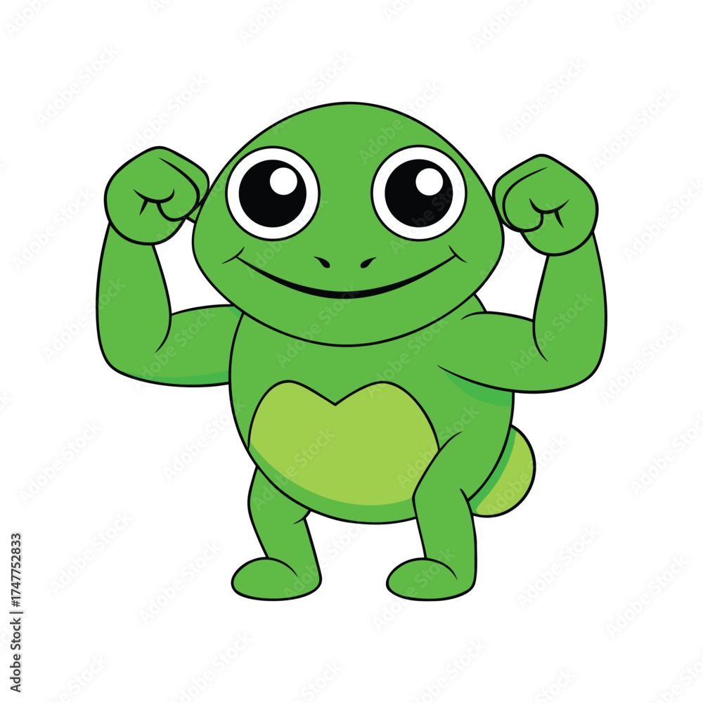 Fototapeta premium Cute Frog Raised Fist Strong Victory Hand Cartoon Illustration
