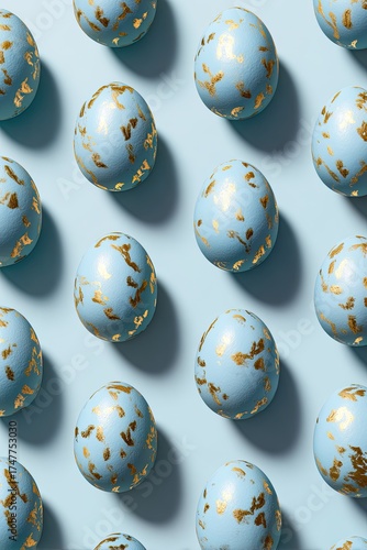 Light-blue eggs, gold speckles,  grid pattern