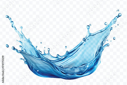 realistic 3d fresh liquid water splash in mid air cut and curve style isolated on transparent background
