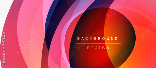 Abstract colorful layers create dynamic visual effect. Gradient hues blend, forming circular patterns, modern design element.