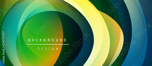 Abstract colorful layers create dynamic circular design. Text reads background above design. Vibrant gradients offer modern aesthetic.
