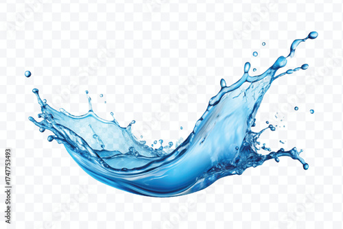 realistic 3d fresh liquid water splash in mid air cut and curve style isolated on transparent background