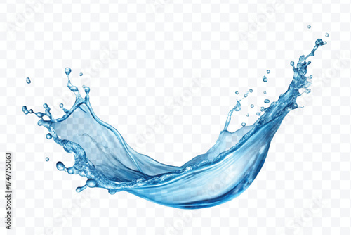 realistic 3d fresh liquid water splash in mid air cut and curve style isolated on transparent background