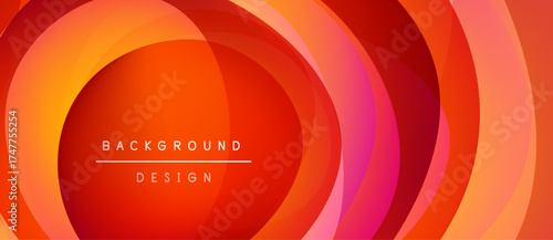 Abstract layers create dynamic orange, red visual. Circular shapes overlap, forming modern background design. Smooth gradients enhance depth.