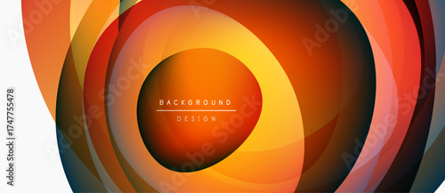 Abstract layers create dynamic circular pattern. Warm colors dominate, suggesting energy, movement, depth. Modern design element.