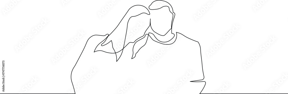 Obraz premium Elegant single line drawing of couple embracing, perfect for minimalist designs, conveying love and connection, ideal for Valentine's Day projects and modern art themes
