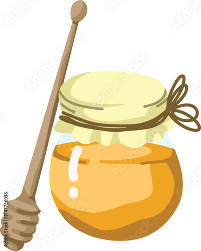 Sweet Golden Honey Jar with Wooden Dipper Illustration