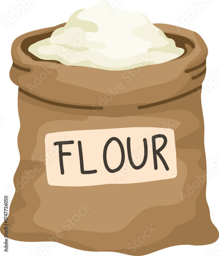 Brown Sack of Flour with Label Illustration