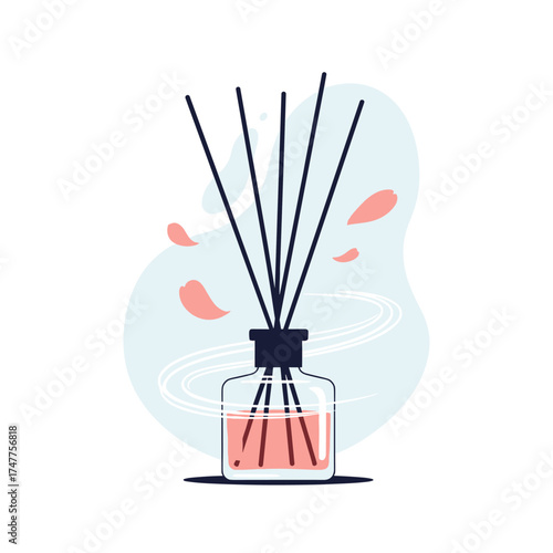 A delicate reed diffuser releases a gentle fragrance into the air with subtle floral notes.