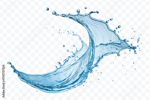 realistic 3d fresh liquid water splash in mid air cut and curve style isolated on transparent background
