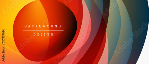 Abstract vibrant design features layered circles, warm colors transition into cooler tones. Modern aesthetic, suitable for backgrounds.