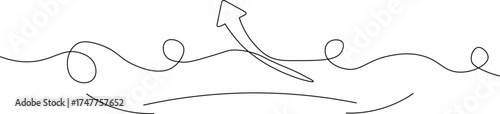 Visualize business growth and success with simple line art showing an arrow leaping over obstacles to new heights, demonstrating resilience and forward momentum towards innovation
