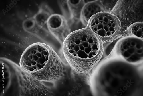macro shot of cell creature black and white