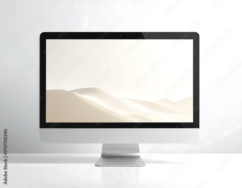 Fototapeta premium Ivory desktop monitor mockup with slim bezel, ideal for tech branding, website design, and product presentation.