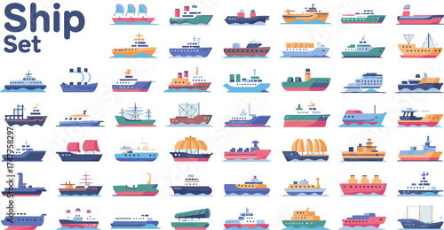 ship icon bundle set colorful silhouette art clean background