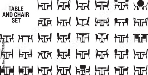 table and chair Collection icon set silhouettes for design projects