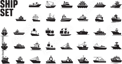 ship silhouettes nautical vessel diverse Collection icons for design projects