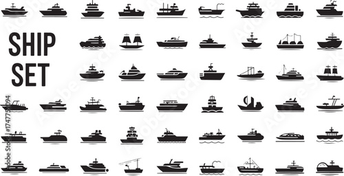 ship icon bundle set black silhouette art clean background