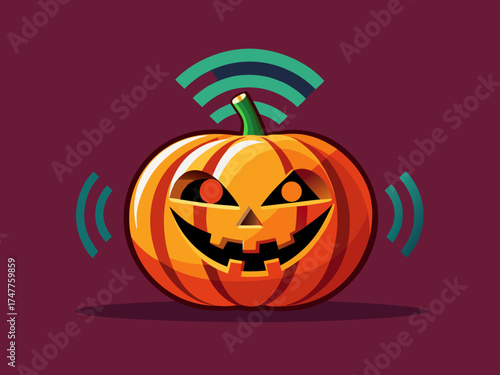 Jack-o-lantern pumpkin with Wi- Fi signal waves 
