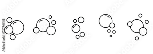 Bubbles line icons set. Soap foam, fizzy drink, oxygen bubble, effervescent effect line icons set, editable stroke. Bubbles and foam icon set.