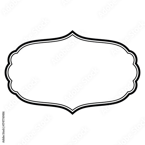 Vintage frame design, elegant border, empty space, ornate blank label with curved edges and pointed symmetrical tips