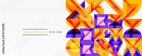 Abstract geometric shapes, vibrant orange, purple hues. Modern design element for backgrounds, presentations. Clean, minimalist aesthetic.