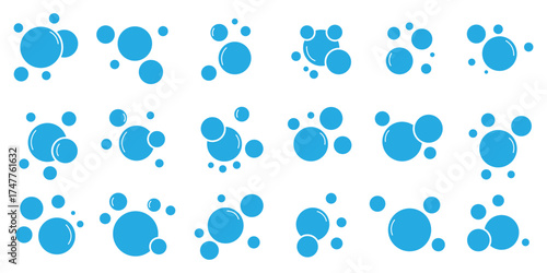 Bubble icon set. Soap foam, fizzy drink,  effervescent effect line icons set.