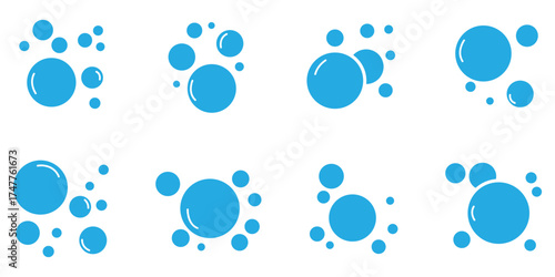 Bubble icon set. Soap foam, fizzy drink,  effervescent effect line icons set.