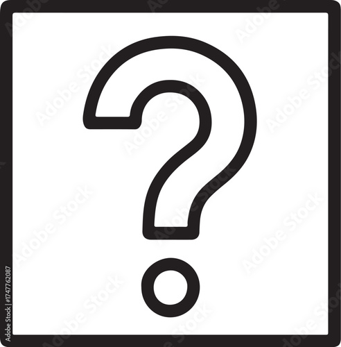 Question Mark Icon: A bold, simple question mark icon, symbolizing inquiry, curiosity, and seeking of information within a defined frame. 