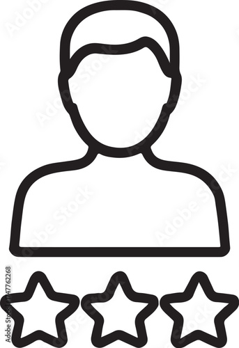 Customer Feedback Illustration: Depicting a faceless individual and three shining stars, this icon encapsulates the essence of customer satisfaction, reviews, and feedback with utmost clarity.