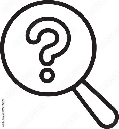Investigating Inquiry: A bold icon of a magnifying glass, encasing a prominent question mark, symbolizing curiosity, investigation, and the search for answers.