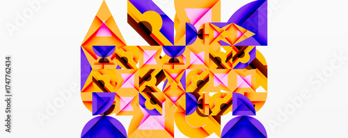 Abstract geometric composition. Vivid colors, sharp angles, complex shapes create dynamic visual texture. Modern design, digital illustration.