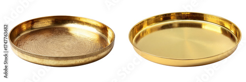 Two golden plates with textured surfaces isolated on transparent background