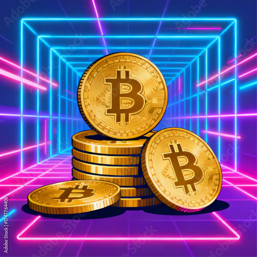 bitcoins_neon_background_vector_art