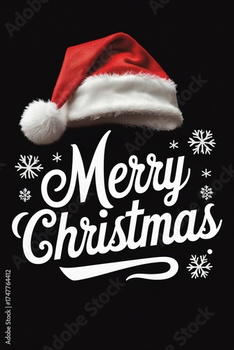 Merry Christmas Santa Hat and Snowflakes on Black Background holiday new.design creative 4k hd