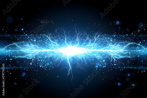 Abstract Blue Electric Lightning Bolt Energy Burst Background