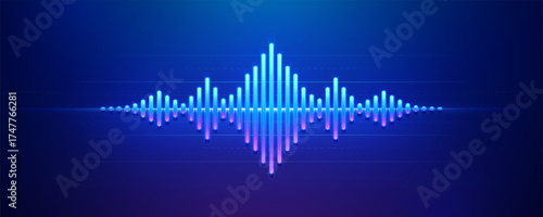 Neon sound wave or equalizer on a blue purple background