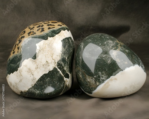 Stunning Polished Green and White Stones with Leopard Print