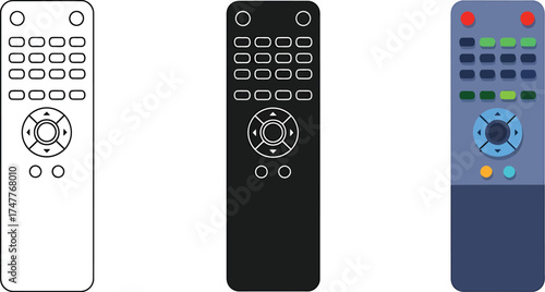 Three remote controls in different styles and designs offering versatility for media control and reflecting modern digital home technology showcasing ease of use and convenience