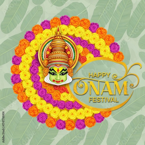 Kathakali Face and Onam Festival Floral Design Kerala India new.design creative 4k hd