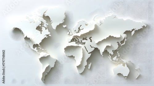 Elegant Papercut World Map Art, Global Geography Design