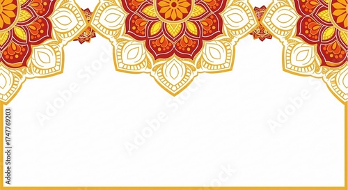 White Background with Ornate Red and Yellow Floral Mandala Border image new.design creative 4k hd
